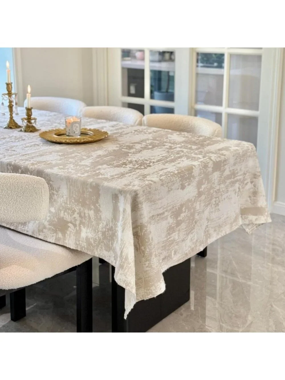 Beige Rectangle Tablecloth 60x84 Inch - Elegant Dining Decor for Home Events